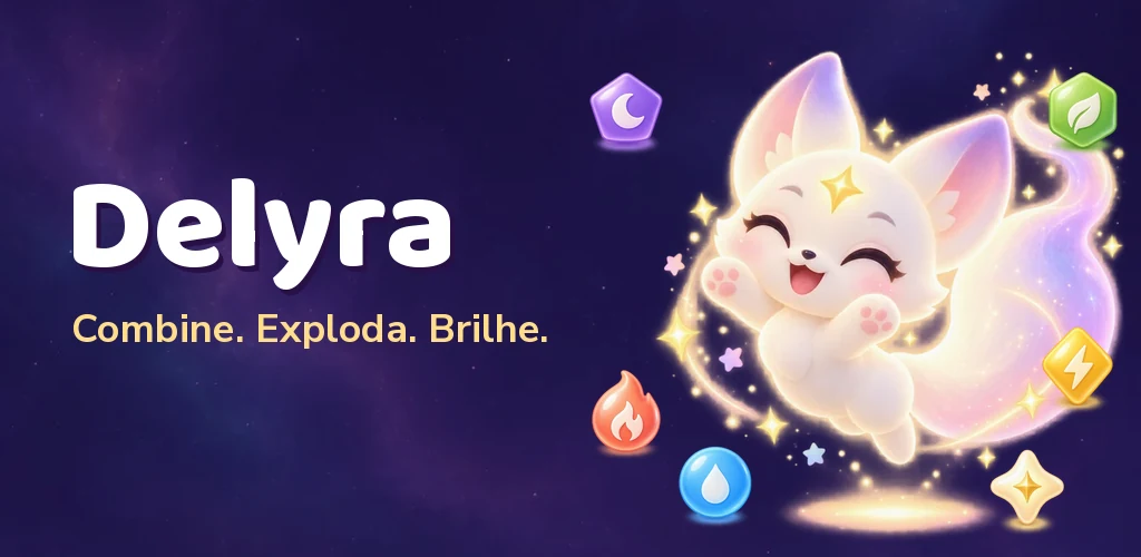 Delyra: o Lumi, uma raposinha de luz, entre orbes de elementos